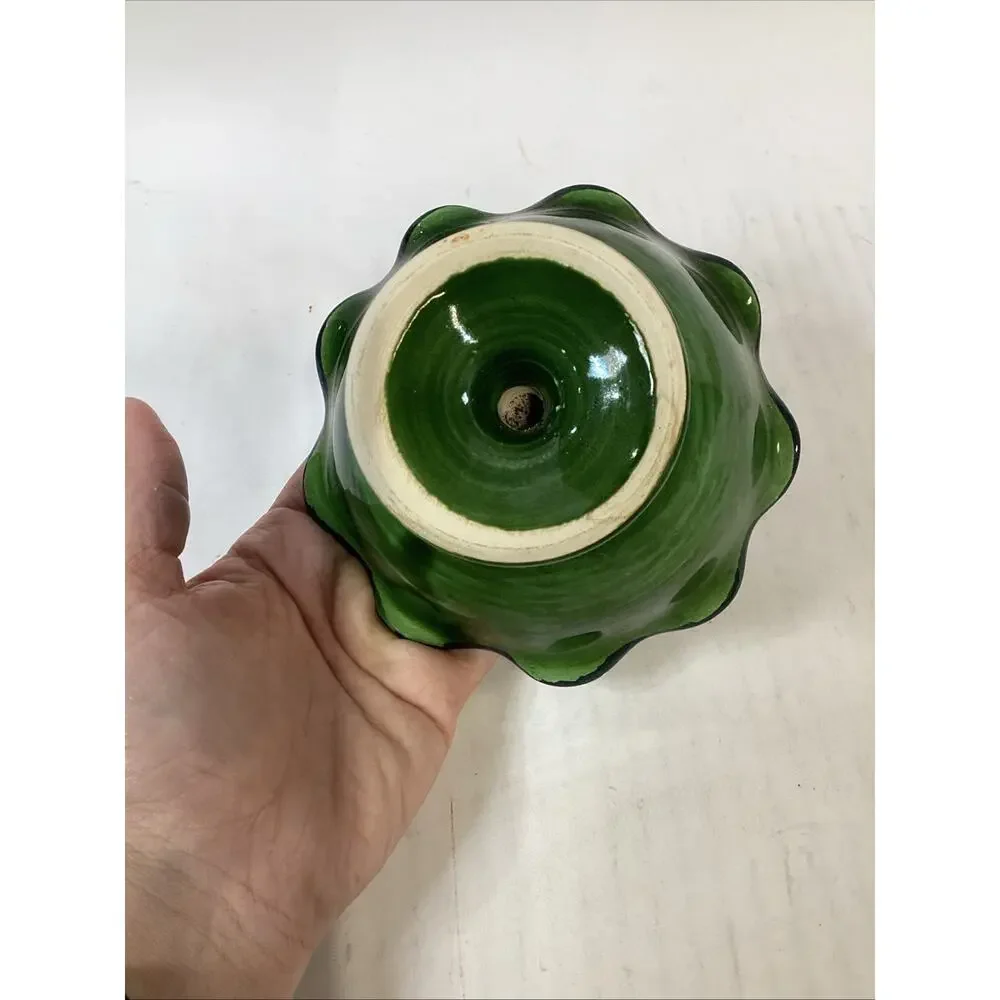 Vintage Hand Painted Dark Green Compote Candy Dish